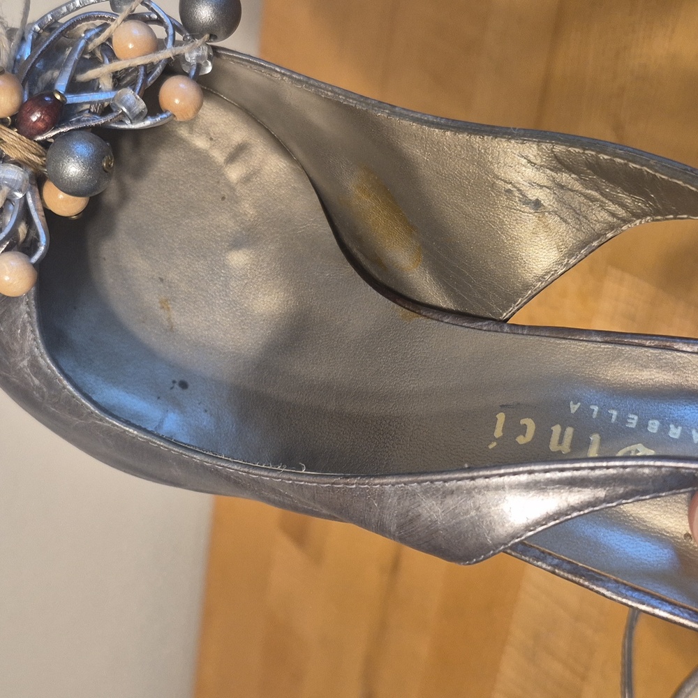 Da Vinci Marbella Silver Beads Bow Slingback Pointy Toe Heels - Picture 4 of 13